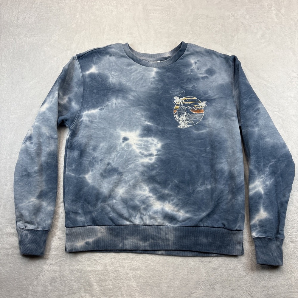 Disney Lilo Stitch Tie Dye Crewneck Sweatshirt Women M Blue Hawaii Surf